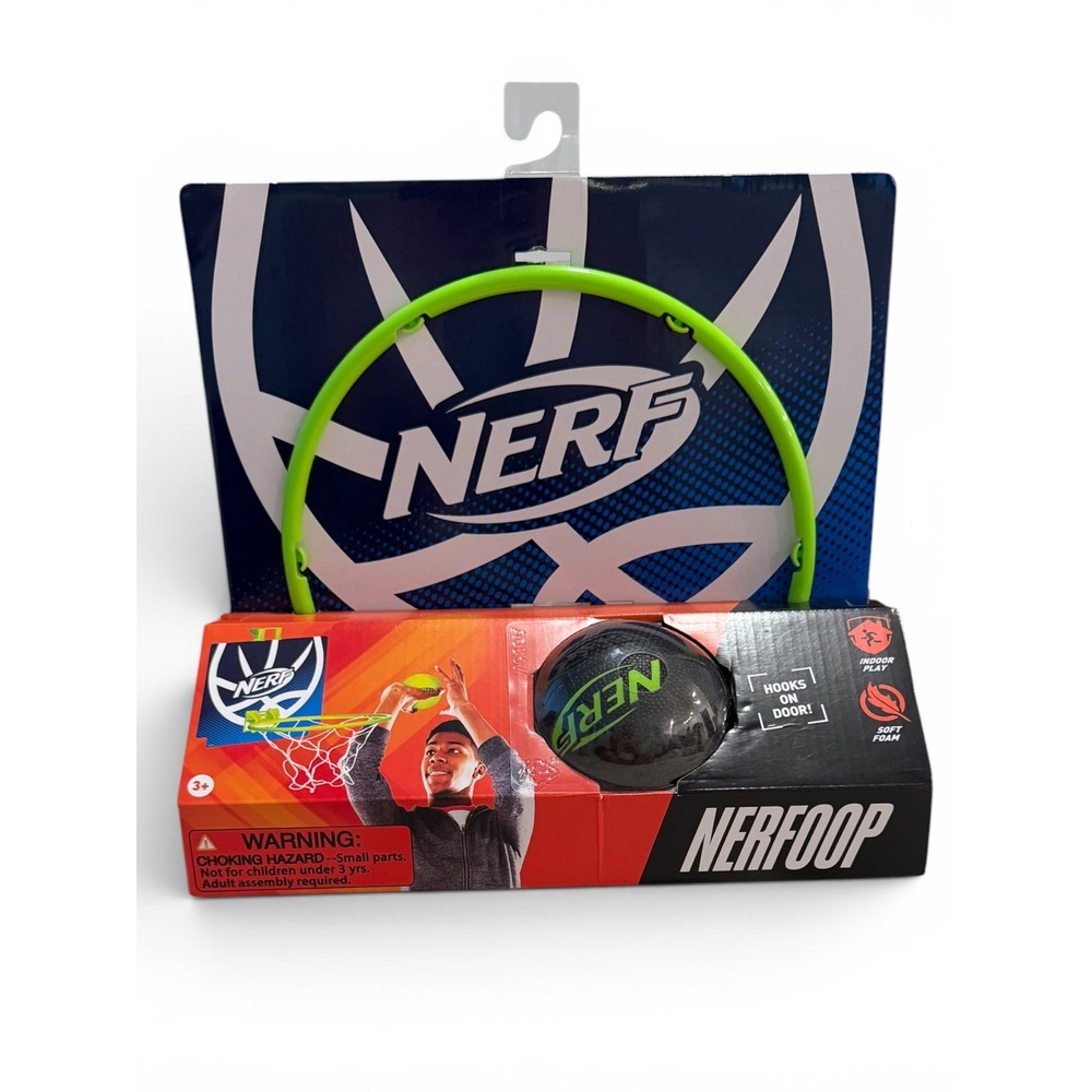 Nerf Nerfoop Classic Basketball Hoop and Ball Set Indoor Green Black New